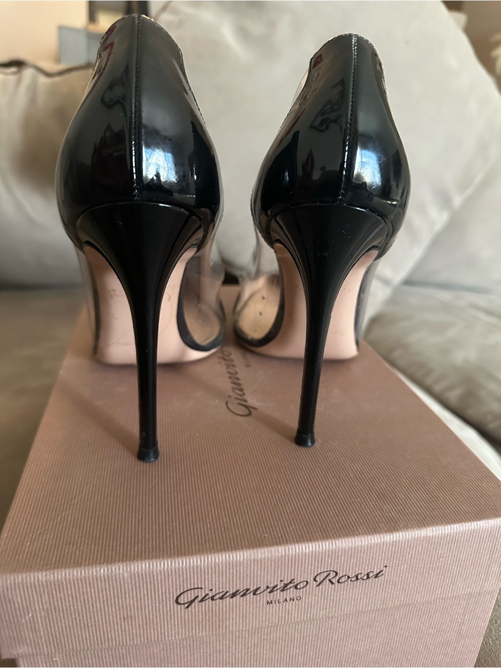 Gianvito Rossi “Plexi” Black Patent Pointed PVC Pump - Picture 3 of 9